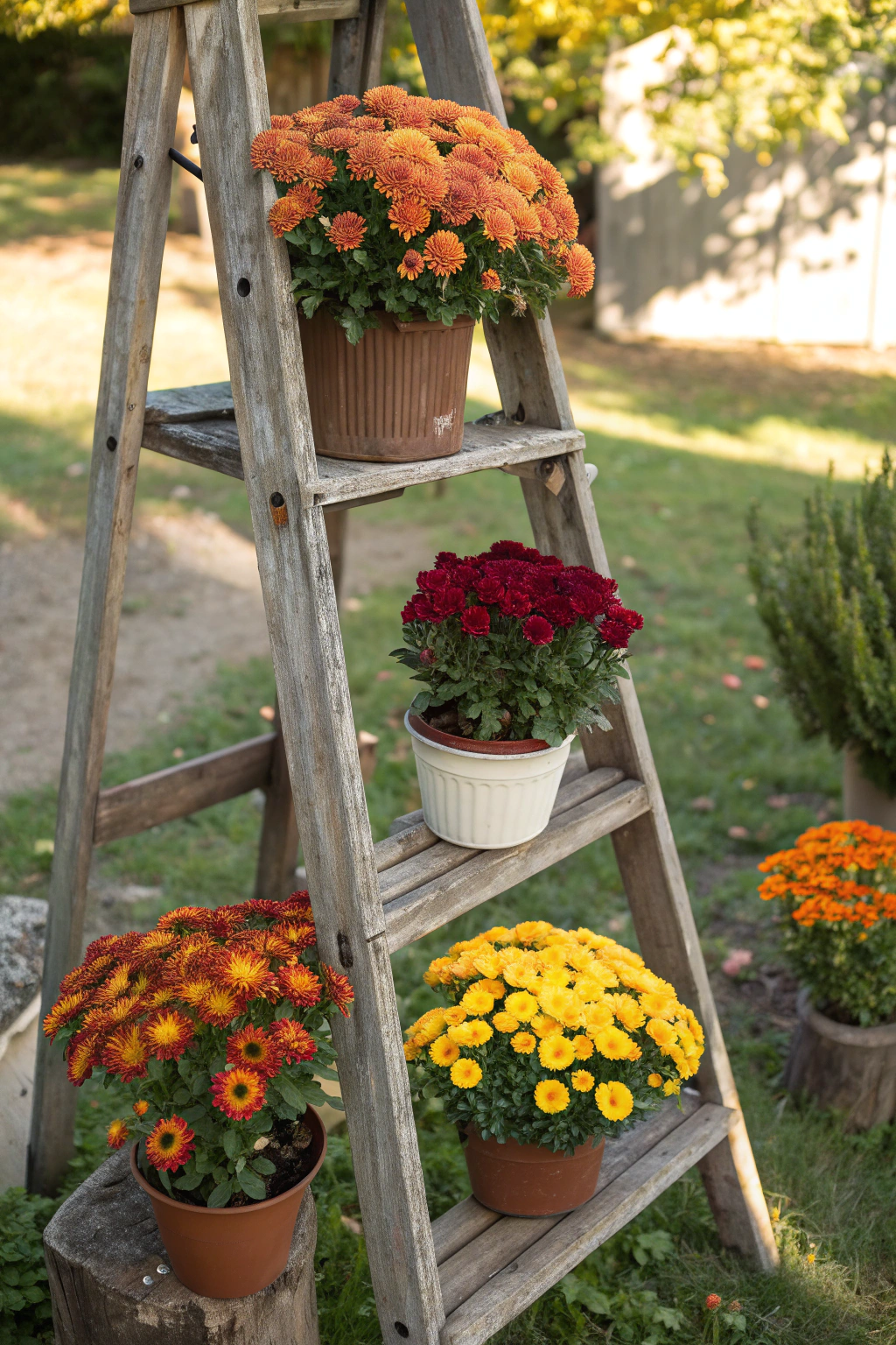 Required materials and tools for diy, wooden, ladders, with, potted