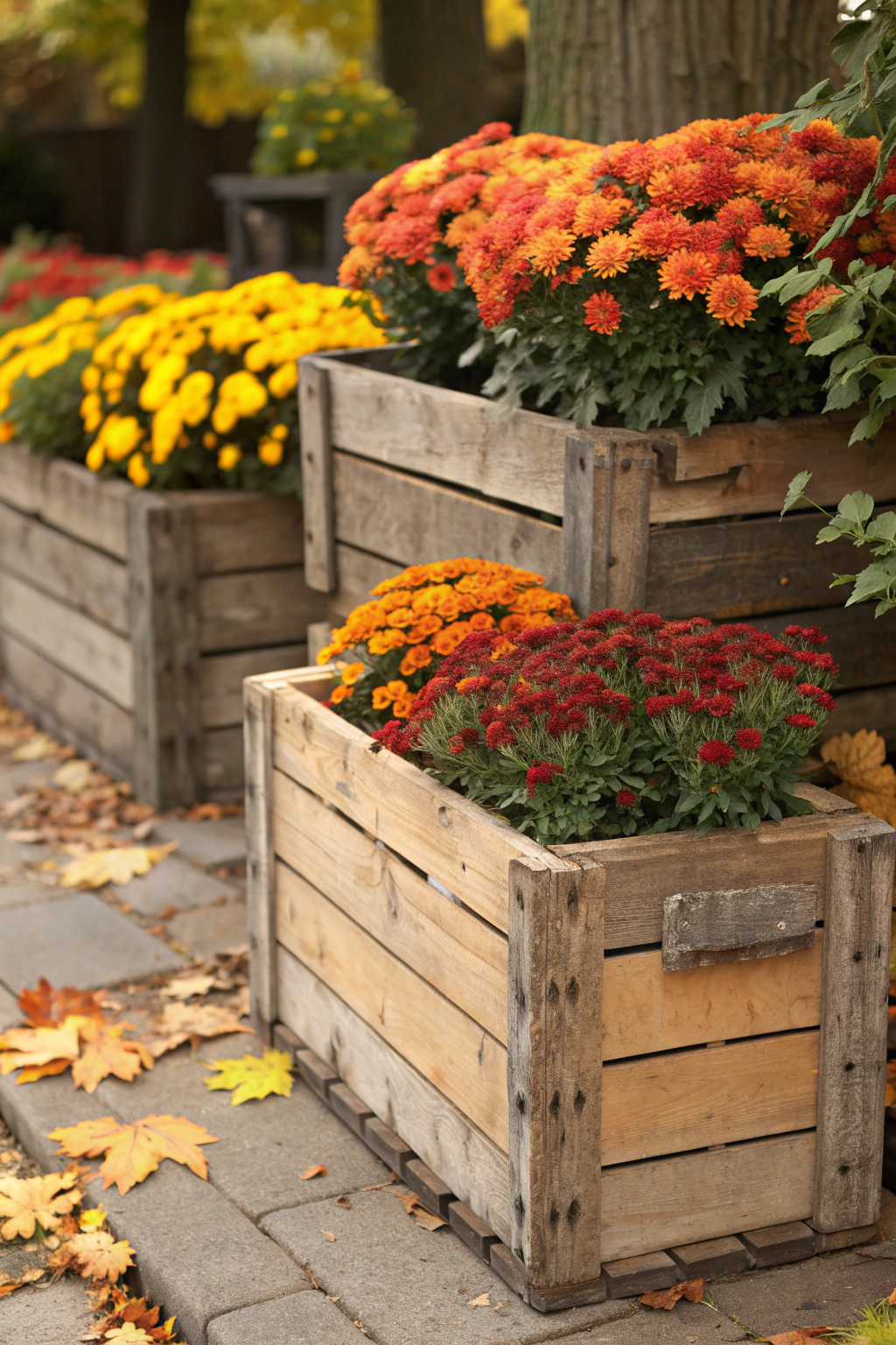 Jardinière rustique en caisse de pommes pour jardins d'automne