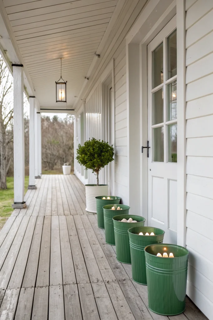 8 Minimalist Scandinavian Porch Ideas with Green Candle Buckets