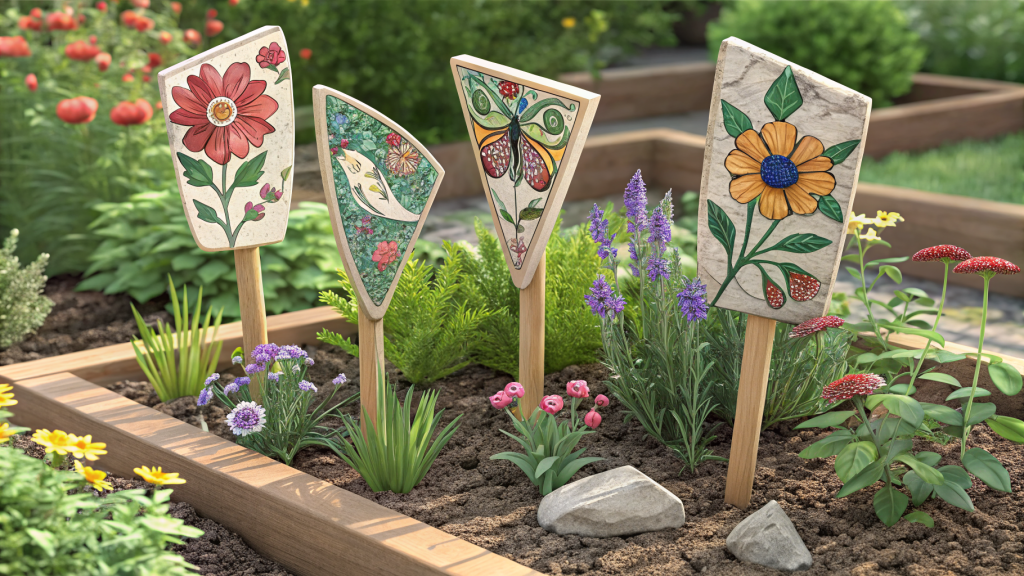 DIY Handmade Garden Markers from Broken Ceramic Shards