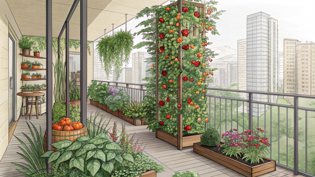 Planting a Food Forest in a Condo Balcony: Vertical Layers with Trellises