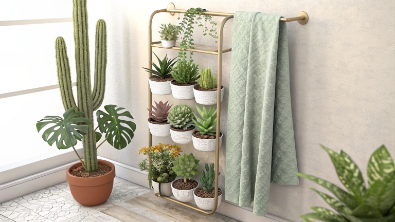 DIY Upcycled Towel Rack Vertical Planter for Succulents
