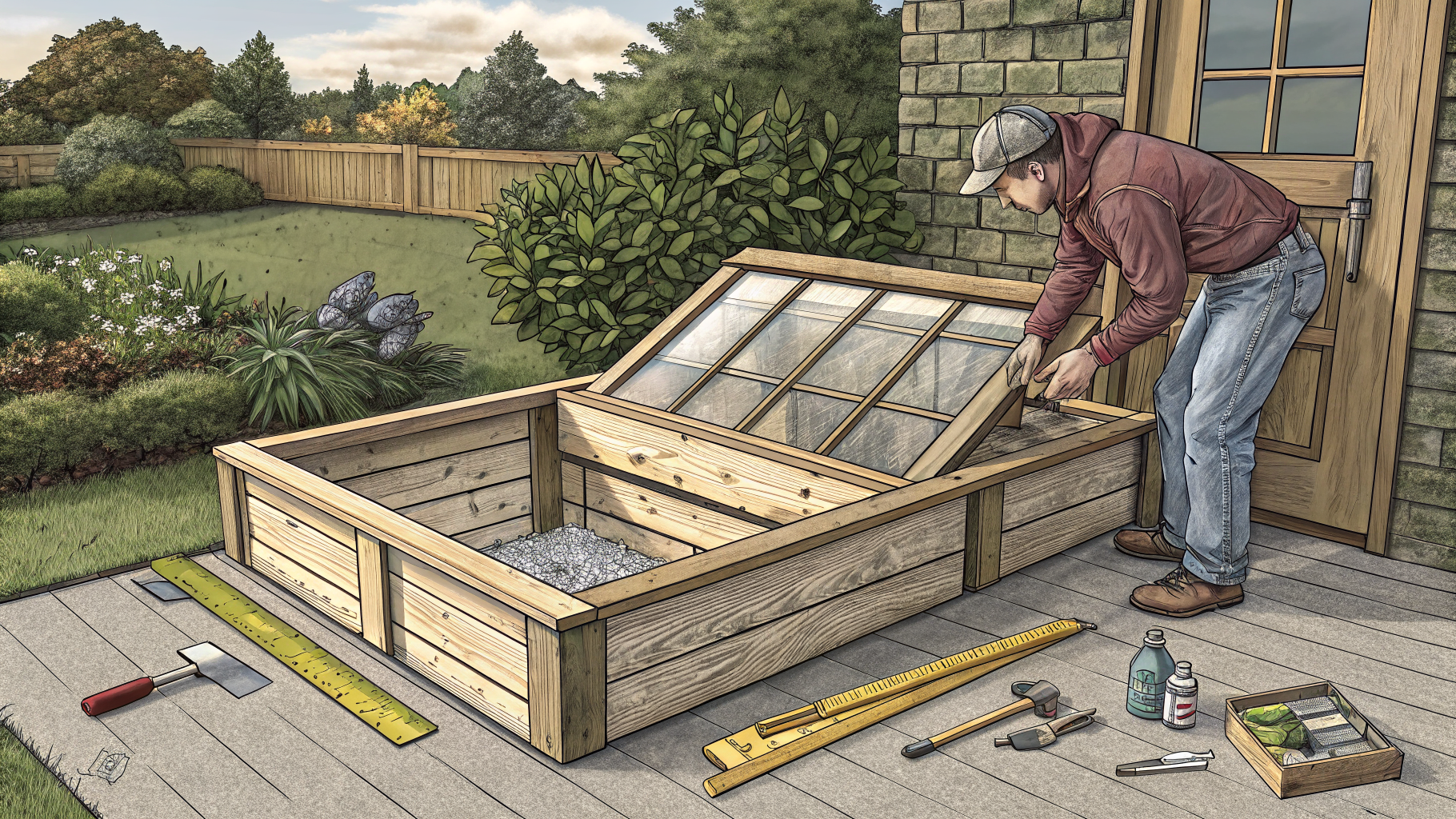 Building a Cold Frame from Scrap Lumber and Old Windows for Winter Greens