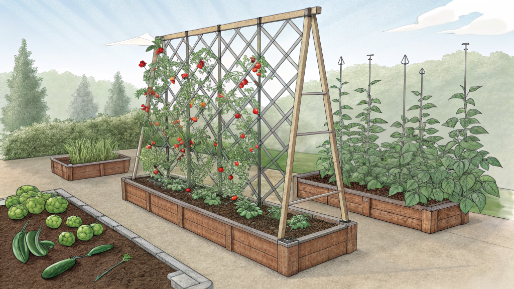DIY Trellis for Climbing Vegetables from Rebar and Conduit