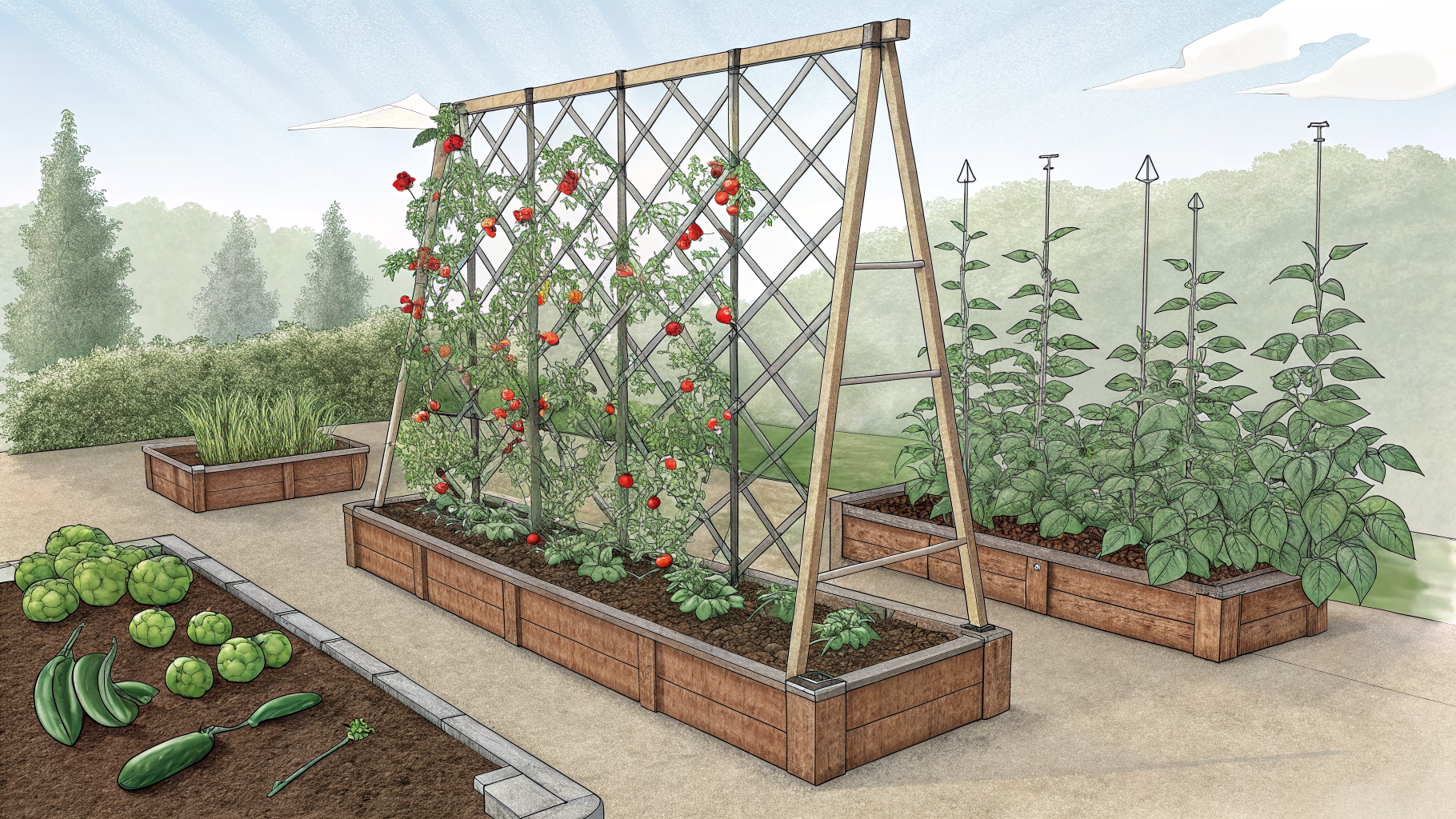 DIY Trellis for Climbing Vegetables from Rebar and Conduit